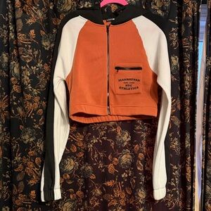 Fashion Nova Orange and White Zip-Up Hoodie